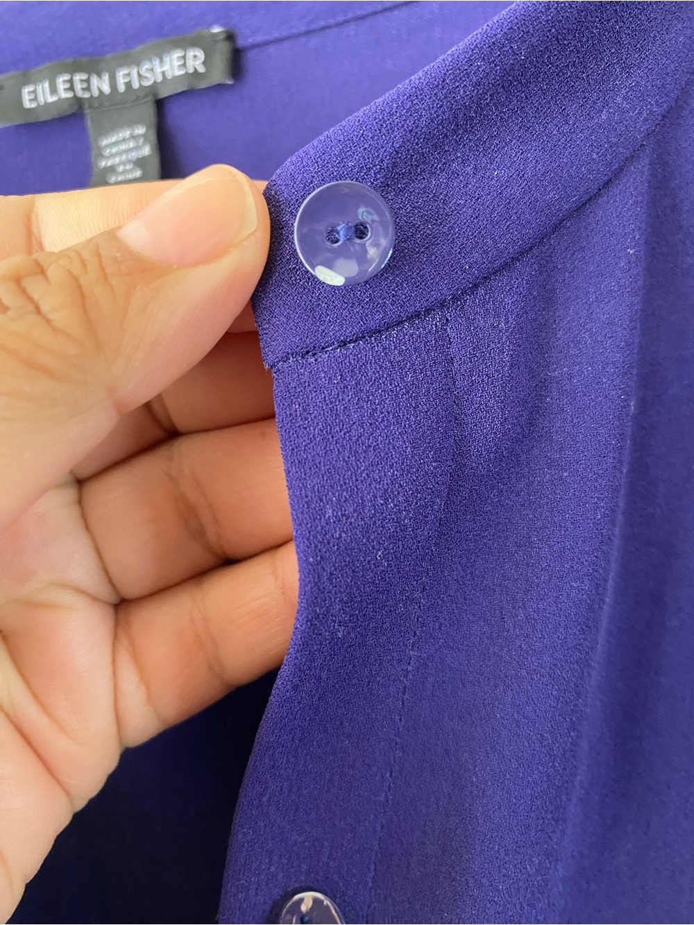 Eileen Fisher 100% Silk Band Collar Button Down Shirt Deep Purple 1X Minimalist - Picture 10 of 11